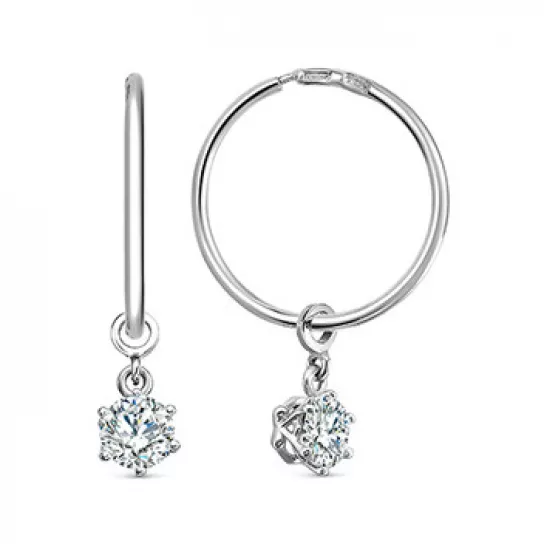 Серьги-конго с фианитом из серебра