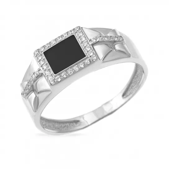 Кольцо-печатка с фианитом из серебра