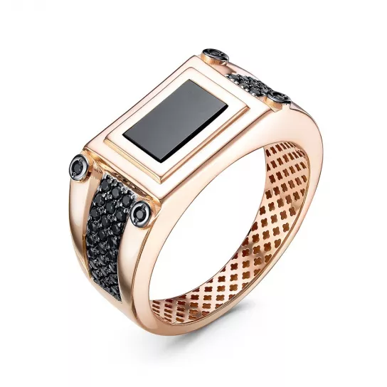 Кольцо-печатка с ониксом и фианитом из золота