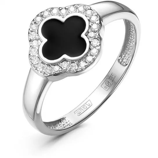 Кольцо с фианитом и эмалью из серебра