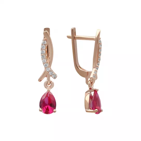 Серьги с корундом и фианитом из золота