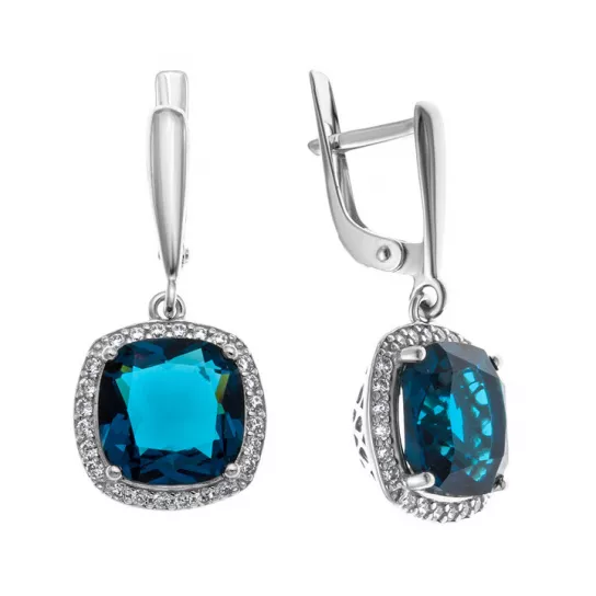 Серьги с кварцем и фианитом из серебра